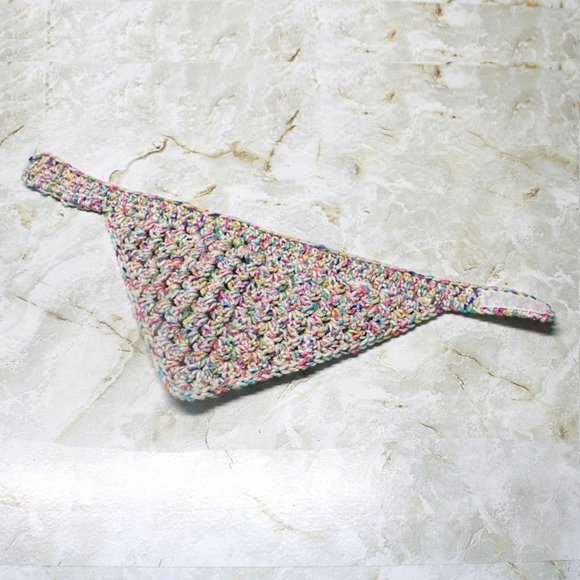 HAND CRAFTED Dog Bandana Crochet Granny Square Retro Party Variegated Colorful - Picture 4 of 11